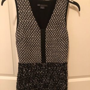 Tweed and faux leather trim dress